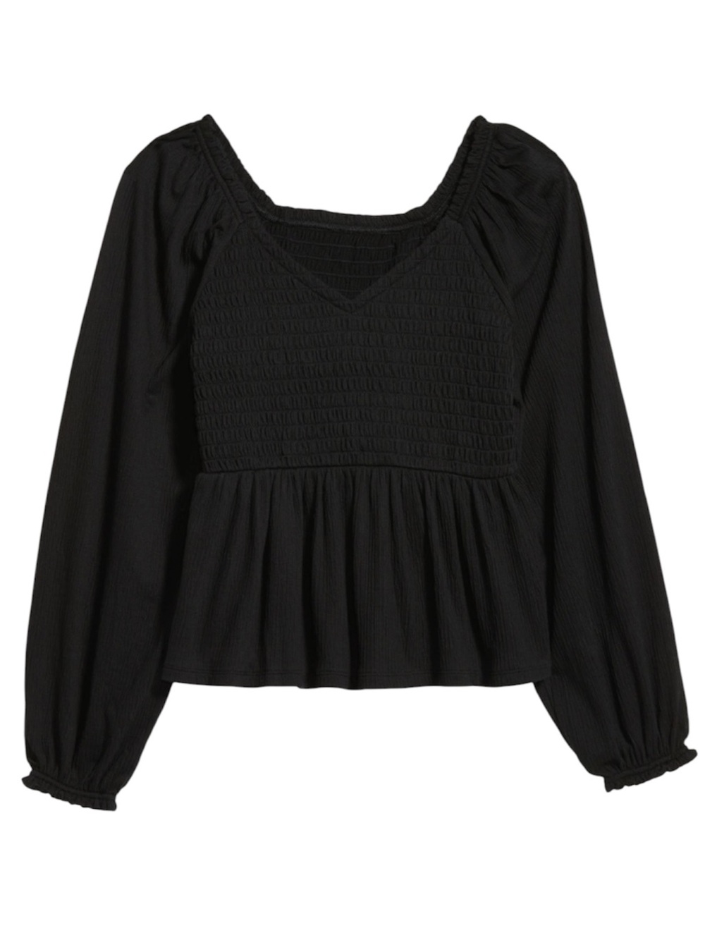 Old Navy Long-Sleeve Smocked Peplum Top Black Jack Size Small S/804399-01